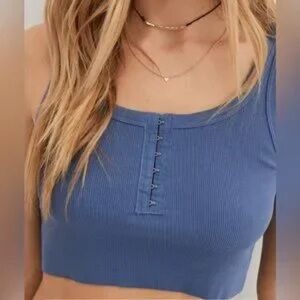 Aerie Blue Hook Eye Ribbed Tank